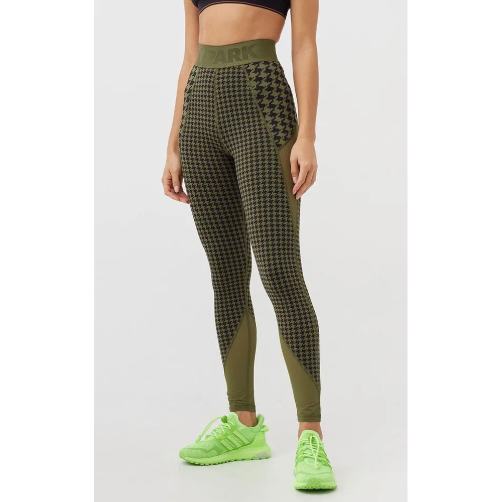 Womens Adidas Ivy Park Halls Of Ivy 3S Green Black Houndstooth Leggings Size XS